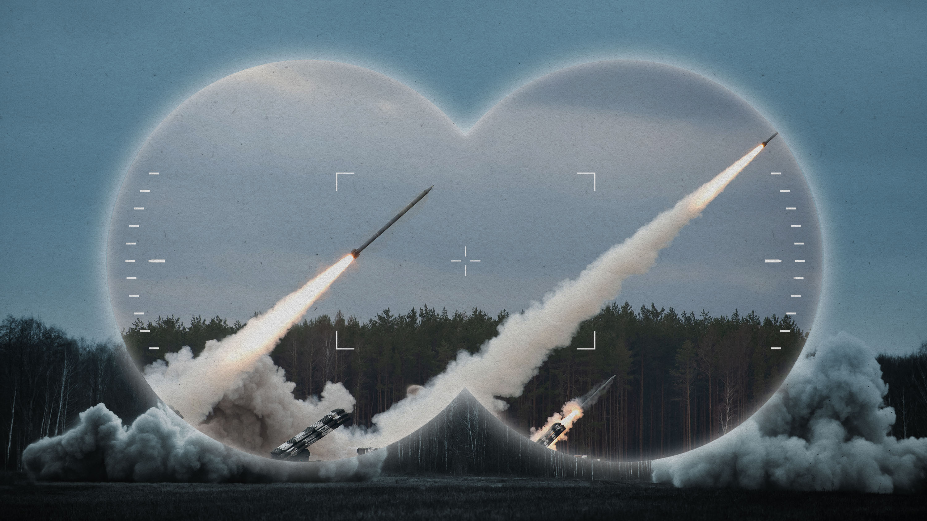 rockets launching seen through binocular scope