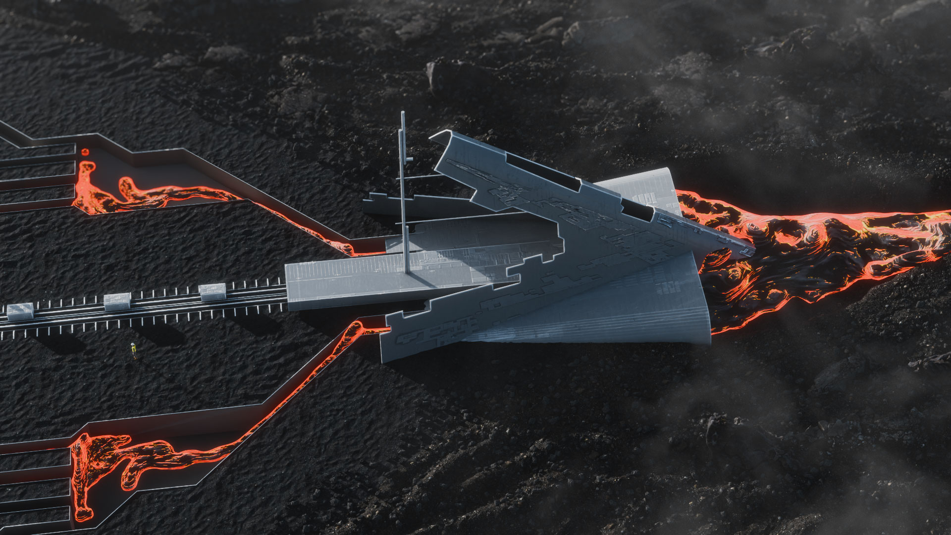 lava around a structure