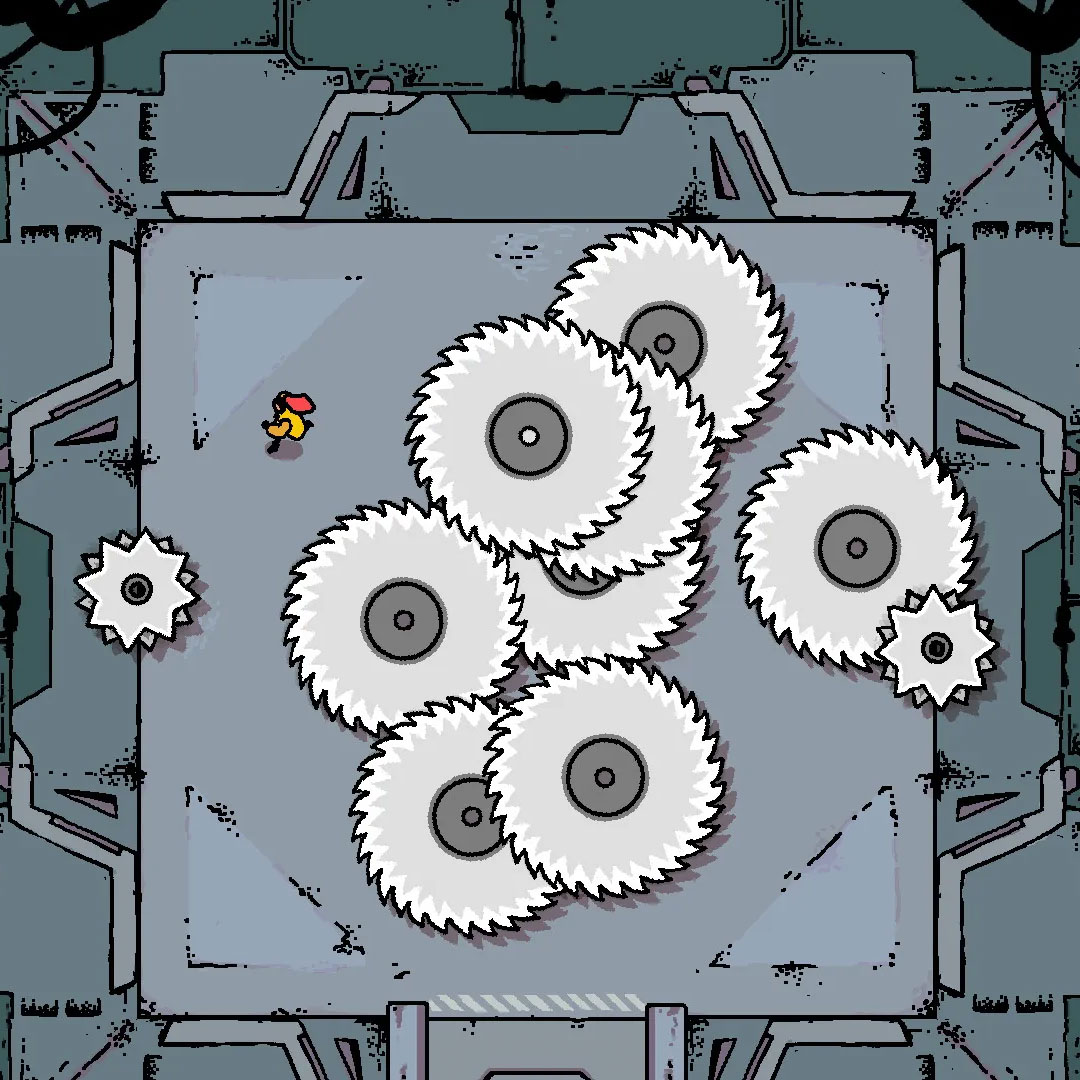 screenshot from the game with overlapping saws